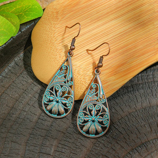 1- Oxidised Teardrop Cutout Earrings - Floral Cutout earrings