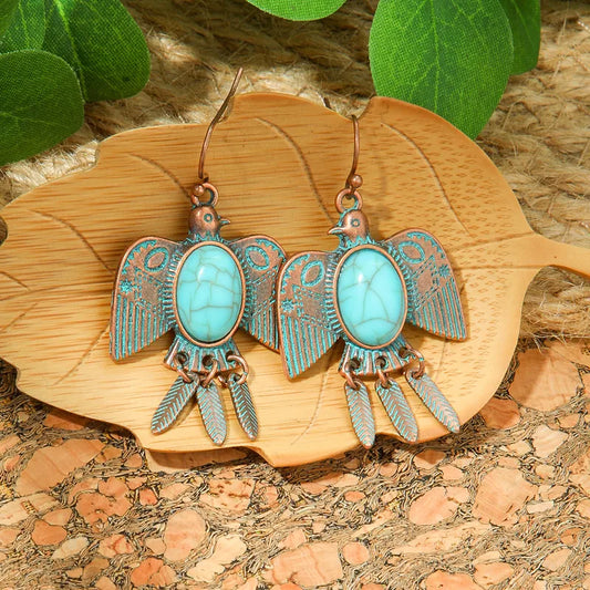 1- Boho Turquoise Bird Earrings - Dangle Earrings for Women