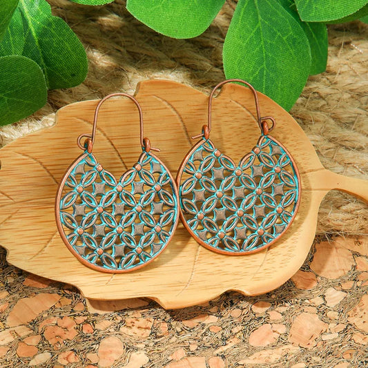 1- Boho Oxidised Earrings - Hoop Floral Earrings