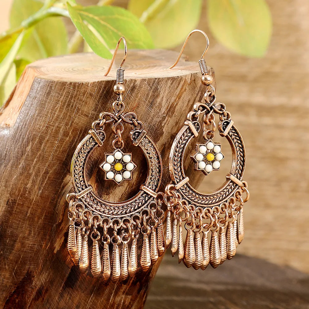 Metal Hoop Dangle Chandelier Earrings