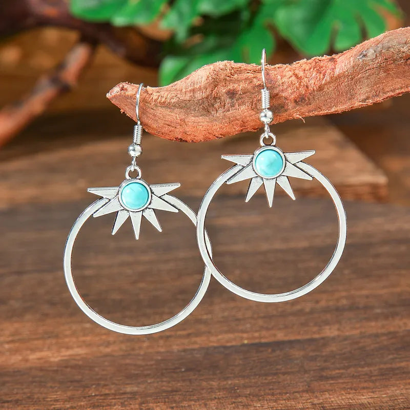 1-“Sunstone & Sky” Turquoise Drop Earrings - Statement Jewelry