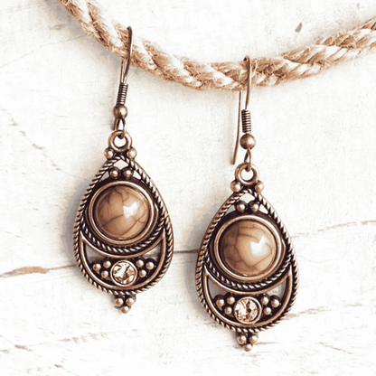 1- Dainty Brown Turquoise Danglers - Copper Earrings for Women
