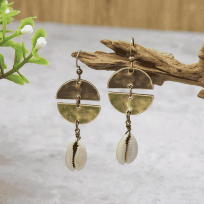 1- Moon Round Metal Danglers - Antique Metal Dangle Earrings
