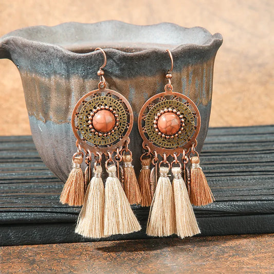 1- Copper Twist Tassel Earrings for Women - Boho Tassel Earrings