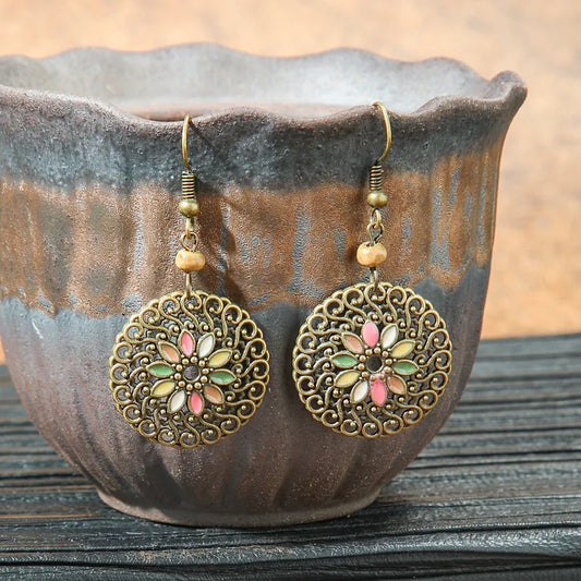 1- Temple Grace Antique Gold Earrings - Metal Muse Round Earrings