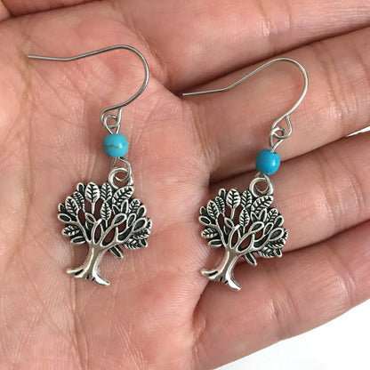 1-Tree of Life Turquoise Dangle Earrings – Minimalist Jewelry