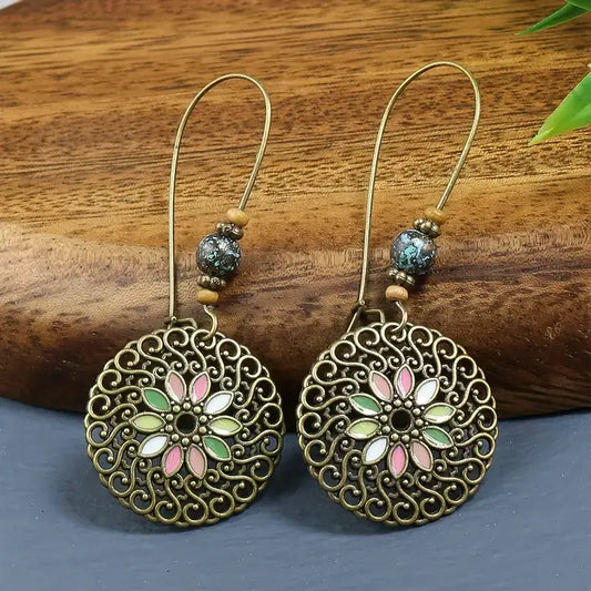 1- Dazzle Drama Handcrafted Ethnic Drops - Metal Round Earrings