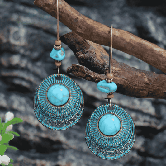 1- Gypsy Soul Oxidized Danglers - Antique Turquoise Earrings