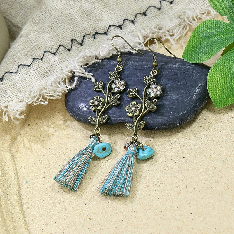1- Handmade Oxidised Earrings for Women - Floral Tassel Earrings