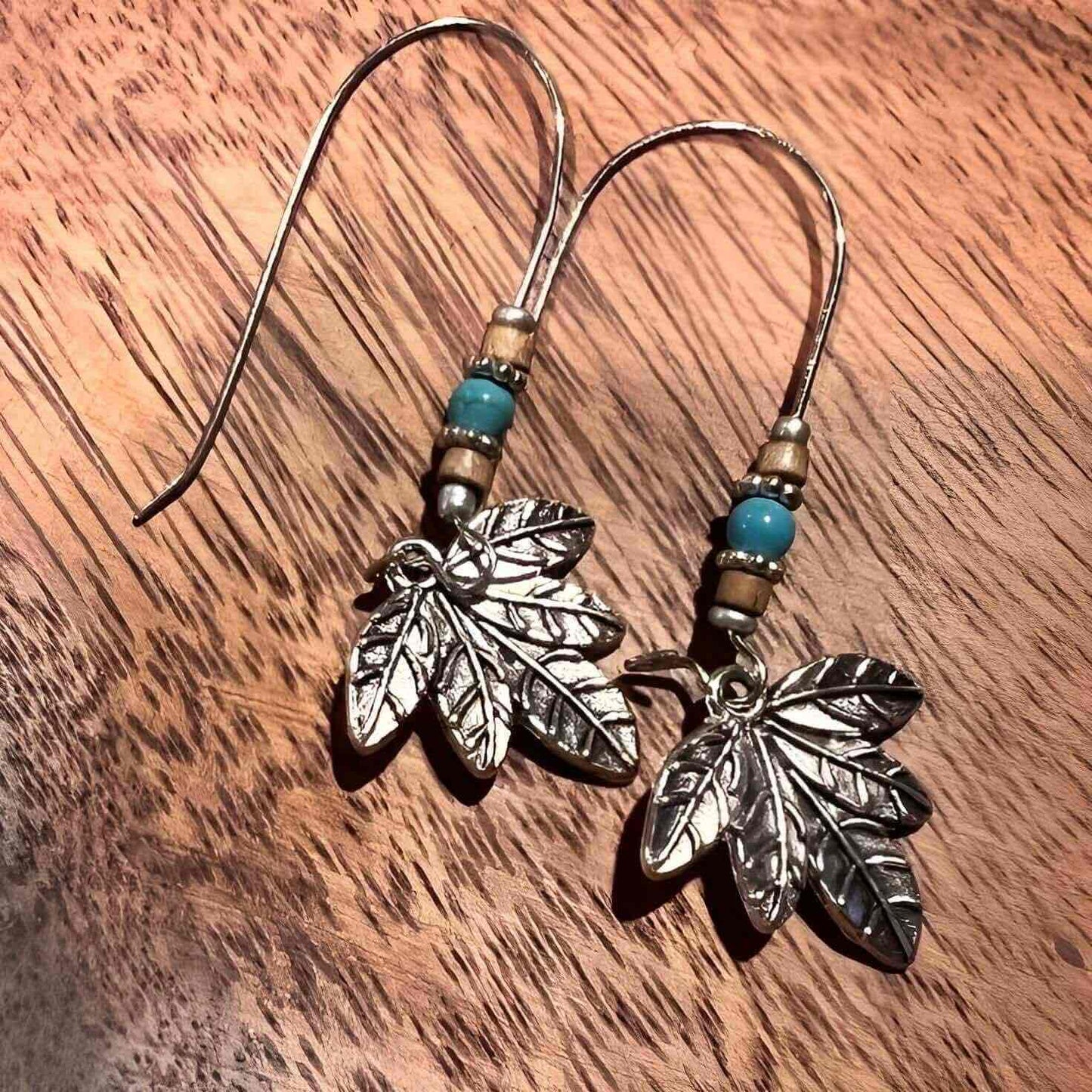 1-“Whispering Leaves” Turquoise Metal Earrings - Minimalist Accent Earrings