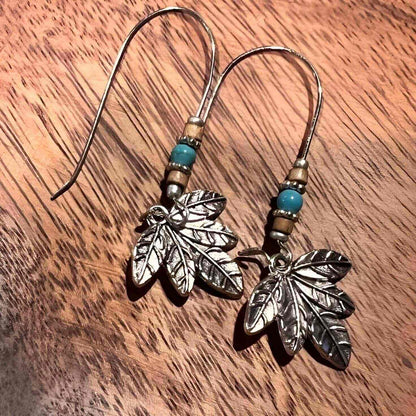 1-“Whispering Leaves” Turquoise Metal Earrings - Minimalist Accent Earrings