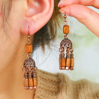 1- Boho Wooden Chandelier Earrings - Handmade Dangle Earrings