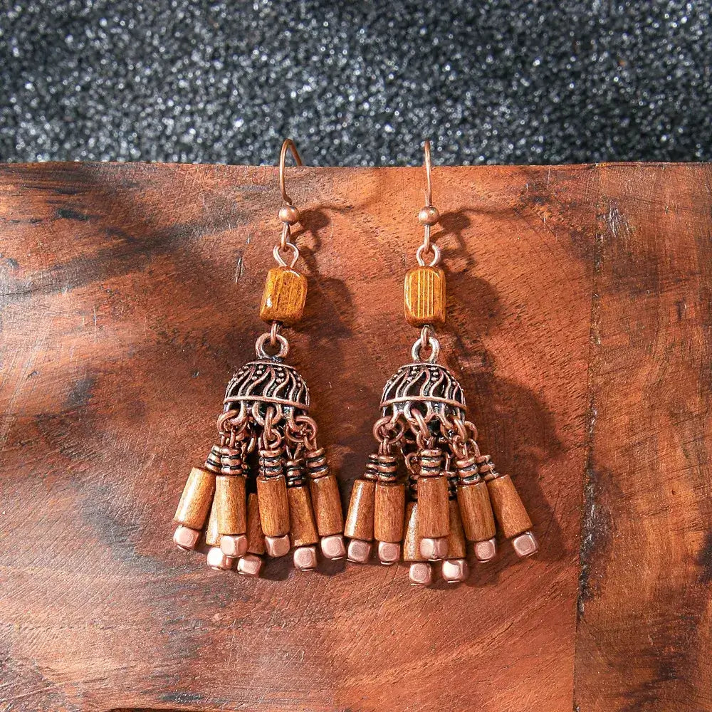 1- Boho Wooden Chandelier Earrings - Handmade Dangle Earrings