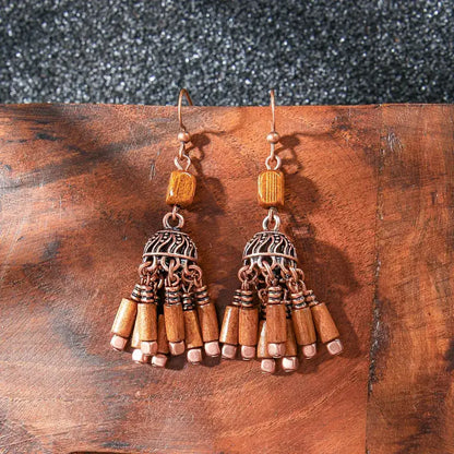 1- Boho Wooden Chandelier Earrings - Handmade Dangle Earrings