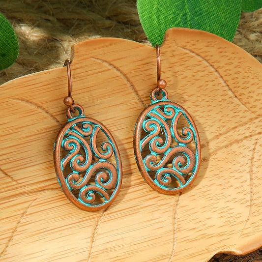 1- Boho Oxidized Earrings - Blue Oval Drop Copper Earrings
