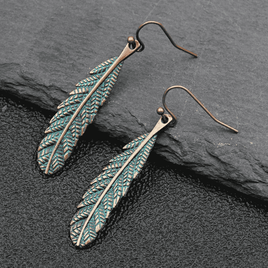 1- Oxidized Feather Earrings - Boho Earrings for Women