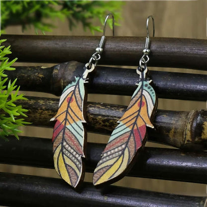 Boho Handmade Wooden Feather Earrings