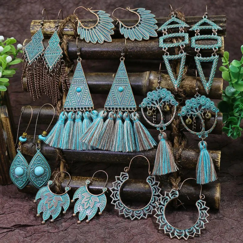 1- Boho Oxidised Chain Earrings - Long Earrings for Women