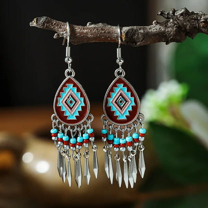 Ethnic Dangle Earrings-Red Earrings