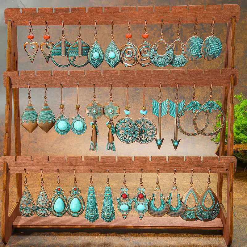 1- Boho Turquoise Teardrop Earrings - Oxidised earrings for Women