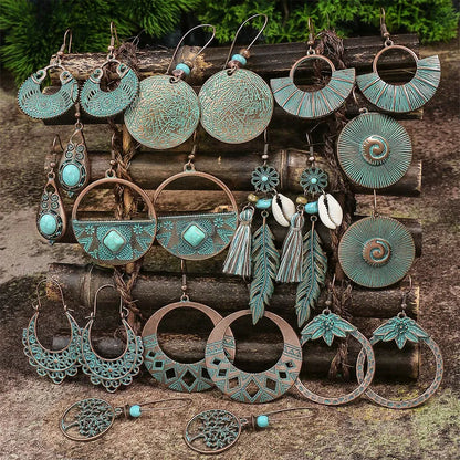 1- Boho Disc Oxidised Earrings - Round Drop Earrings
