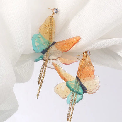Butterfly Earrings-Orange Earrings-Gold Chain Earrings