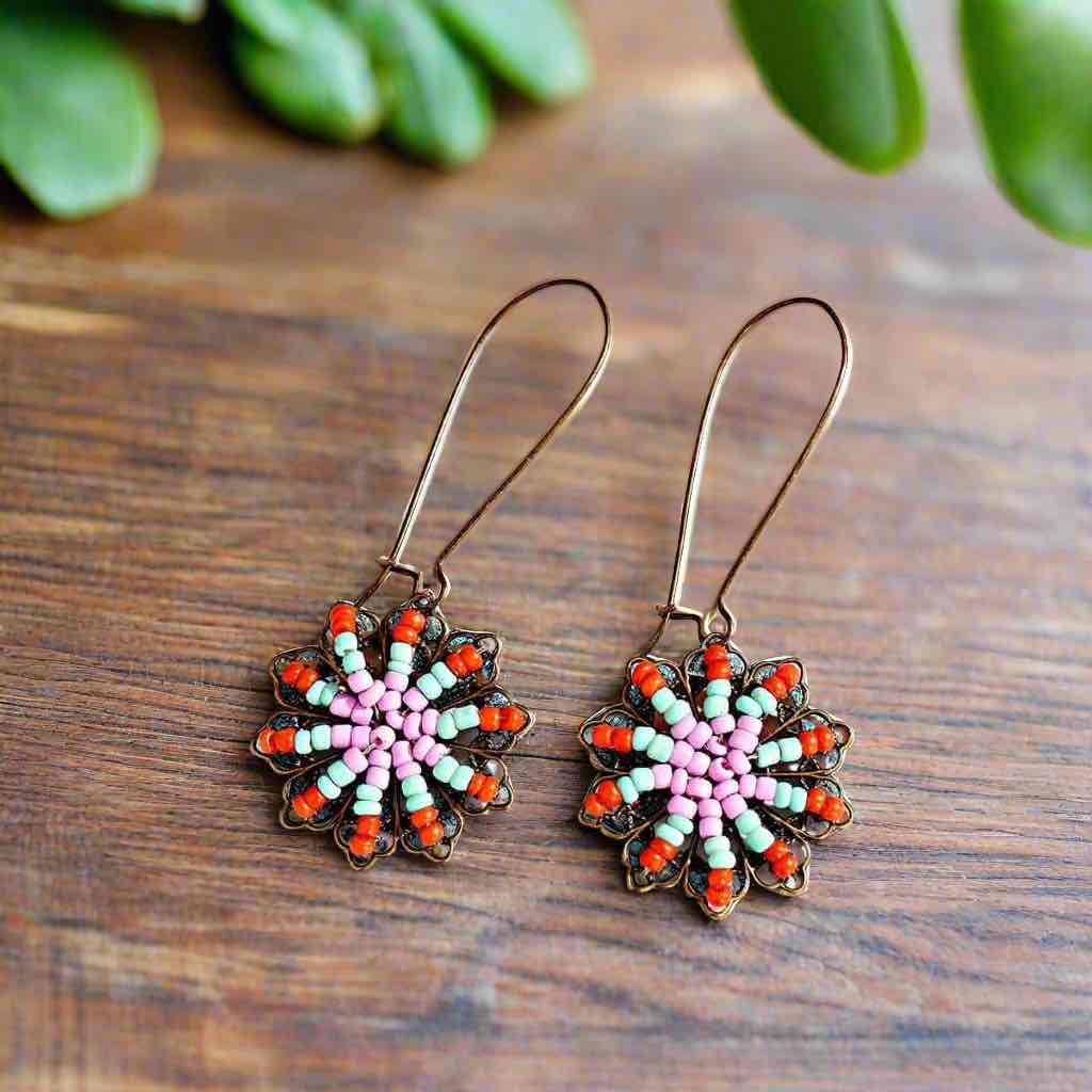 Image of an earring - Beaded Flower Drop Earrings by Zuzus Trove
