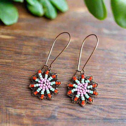 Image of an earring - Beaded Flower Drop Earrings by Zuzus Trove