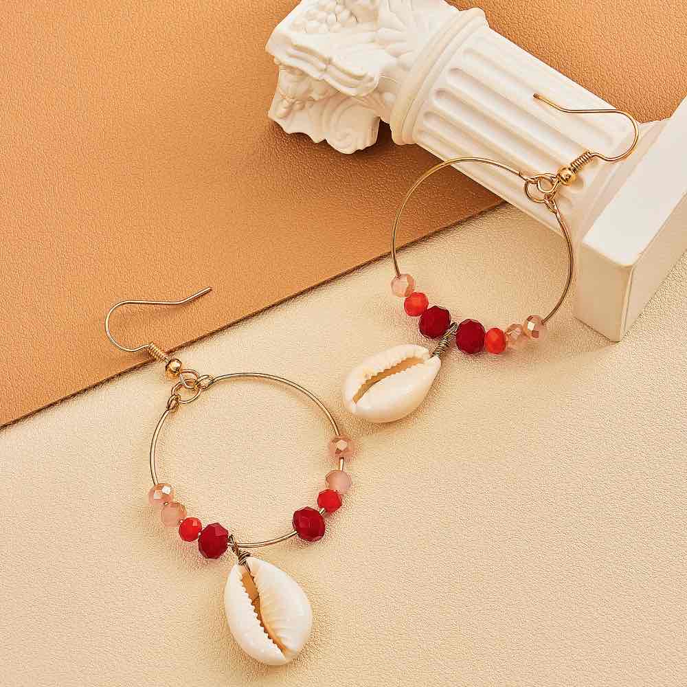 Image of an earring - Beaded Hoop Shell Earrings by Zuzus Trove