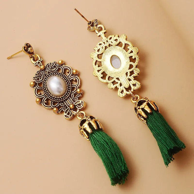 Image of an earring - Ethnic Pearl Dangler Earring - Green by Zuzus Trove