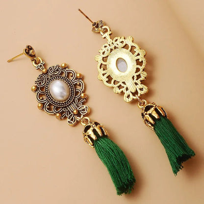 Image of an earring - Ethnic Pearl Dangler Earring - Green by Zuzus Trove