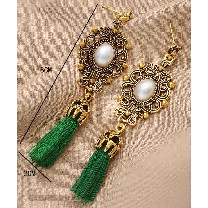 Image of an earring - Ethnic Pearl Dangler Earring - Green by Zuzus Trove