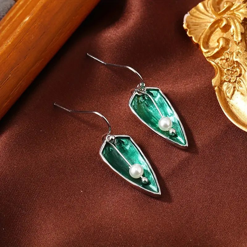 Image of an earring - Green Earrings - Pearl Drop Earrings by Zuzus Trove