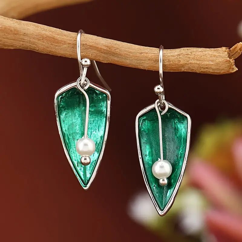 Image of an earring - Green Earrings - Pearl Drop Earrings by Zuzus Trove