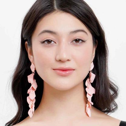 Image of an earring - Korean earrings - Leaf Earrings - Long Drop Statement Earrings - Baby Pink by Zuzus Trove