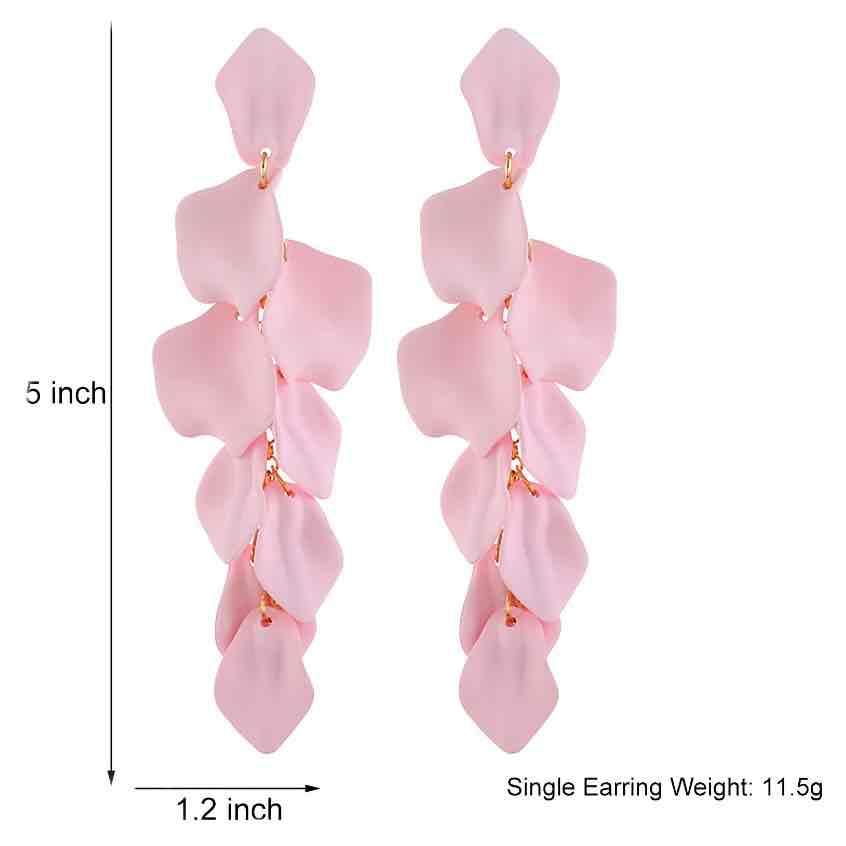 Image of an earring - Korean earrings - Leaf Earrings - Long Drop Statement Earrings - Baby Pink by Zuzus Trove