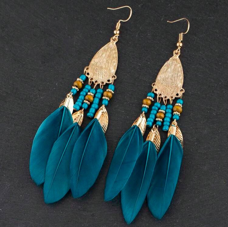Image of an earring - Long Earrings - Blue Feather Earrings by Zuzus Trove