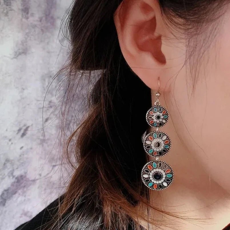 Image of an earring - Premium | Blue - Black Boho Ethnic Drop Earrings by Zuzus Trove