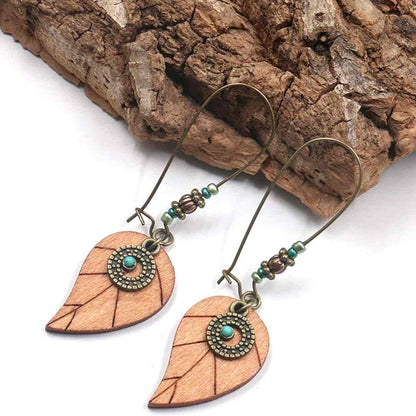 Image of an earring - Premium - Boho Wooden Leaf Earrings by Zuzus Trove