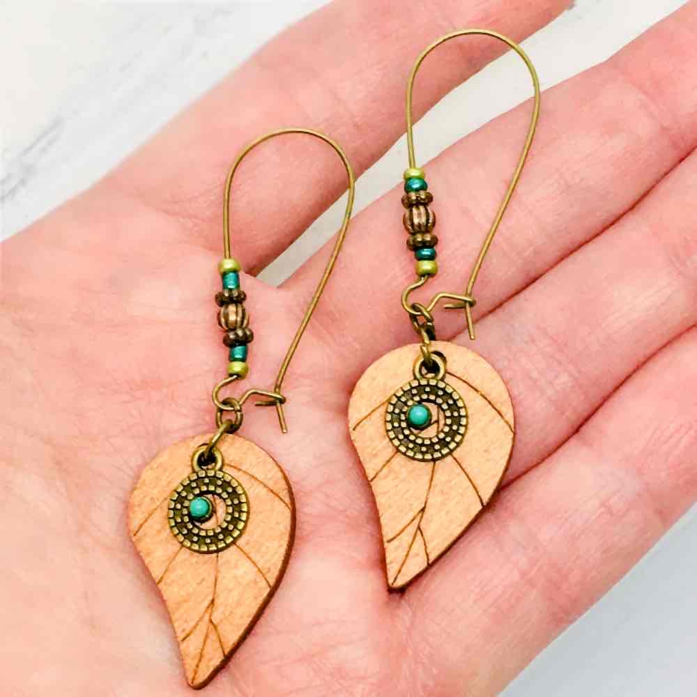 Image of an earring - Premium - Boho Wooden Leaf Earrings by Zuzus Trove