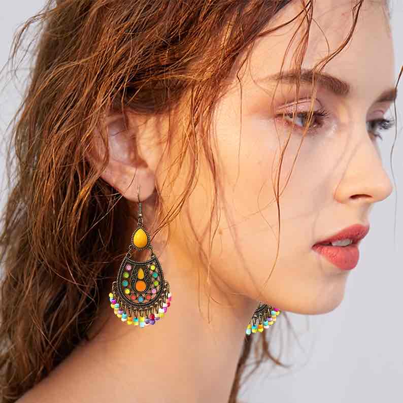 Image of an earring - Premium | Ethnic Stone Drop Earrings (Yellow) by Zuzus Trove