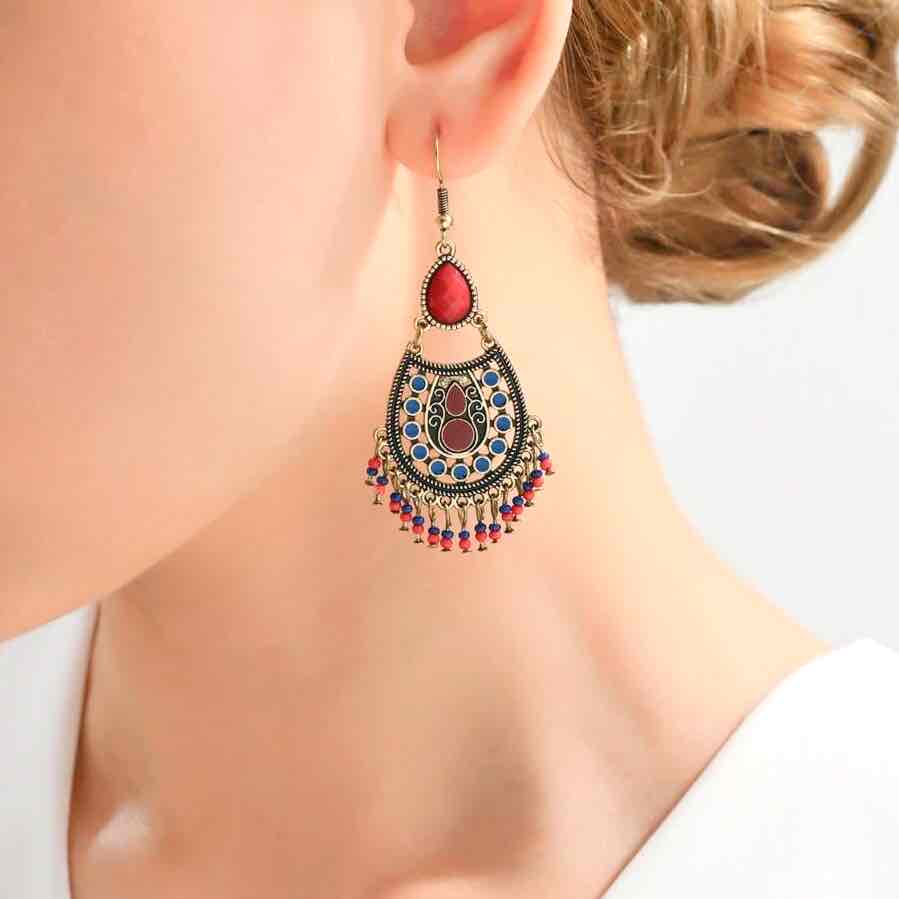 Image of an earring - Premium | Ruby Red Ethnic Stone Earrings by Zuzus Trove
