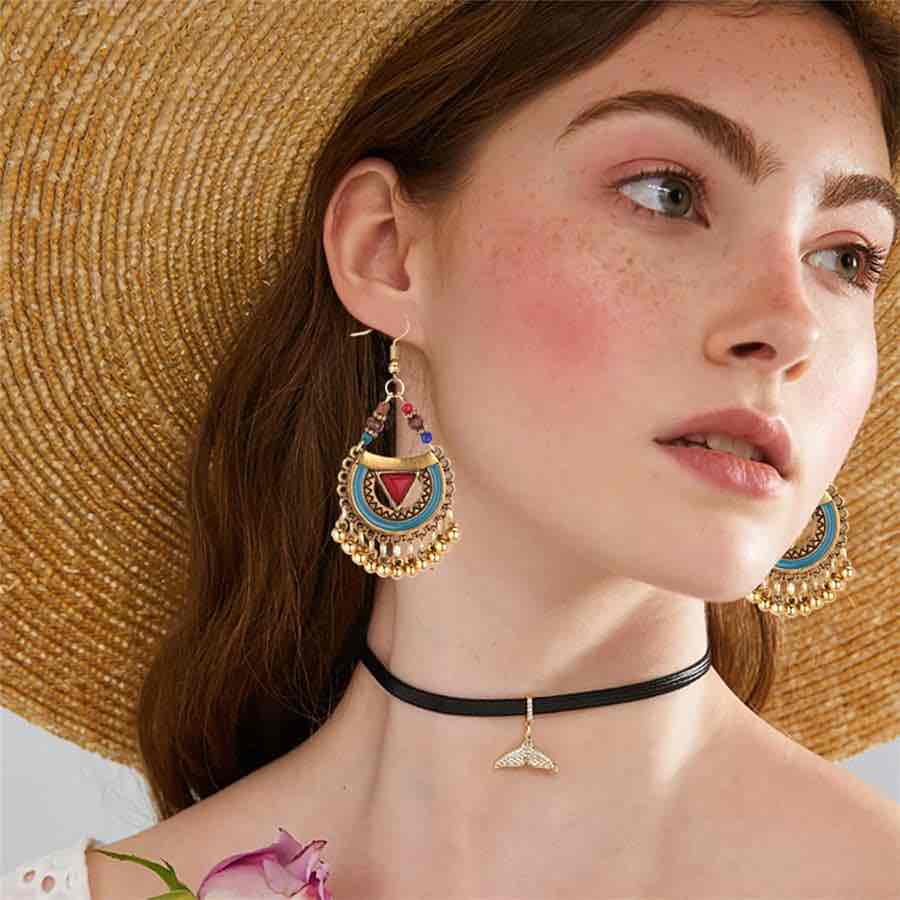 Image of an earring - Statement Ethnic Earrings - Blue and Red by Zuzus Trove
