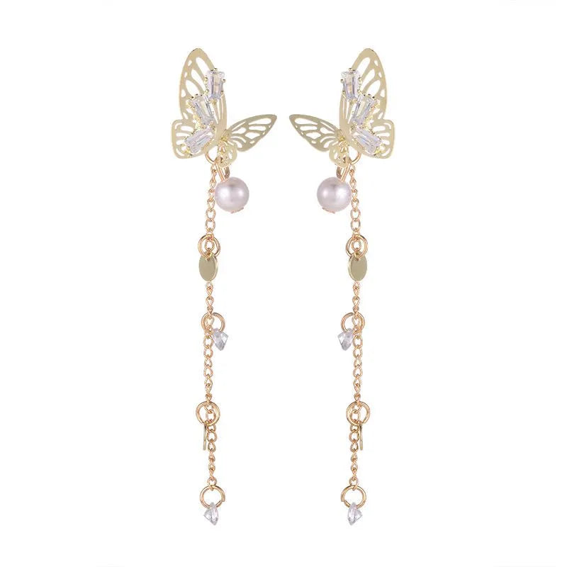 Gold Butterfly Earrings-Gold Earrings-Chain Earrings