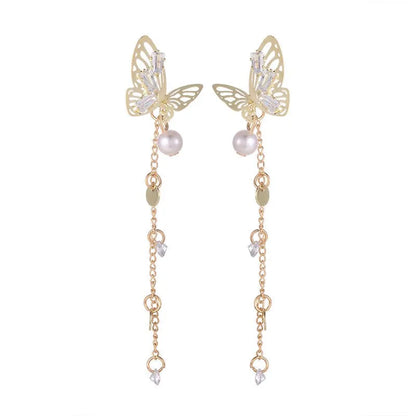 Gold Butterfly Earrings-Gold Earrings-Chain Earrings
