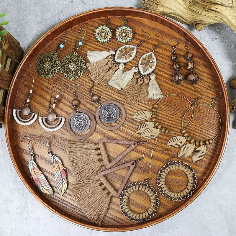 1- Boho Handmade Wooden Beaded Drop Earrings