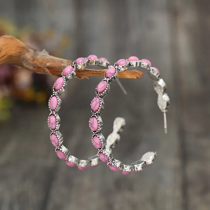 Premium | Pink Stone Hoop Earrings