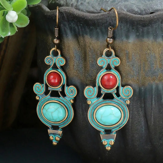 Oxidised Earrings-Turquoise Stone Earrings